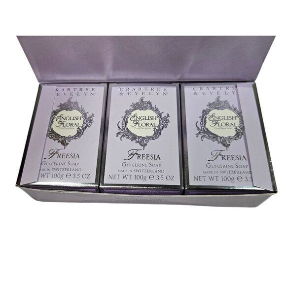 Crabtree & Evelyn Freesia Glycerine Bar Soap Set 3.5 oz 3 Bars English Floral - Picture 4 of 8